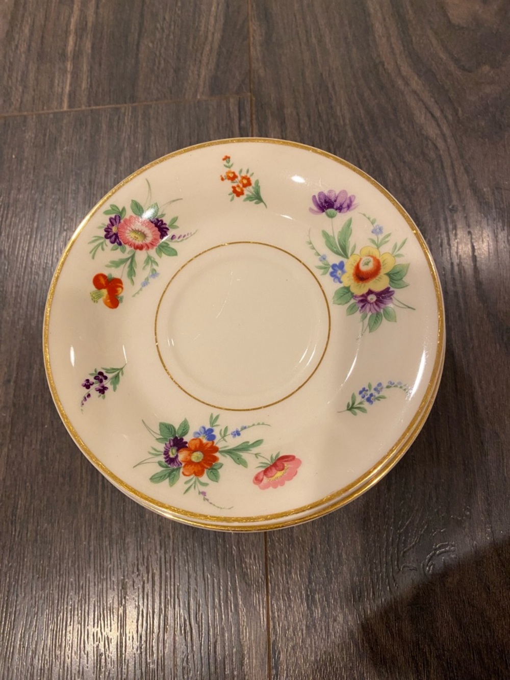 Porcelain Floral Saucer with Gold Trim - Cream and Multicolor lot of 9